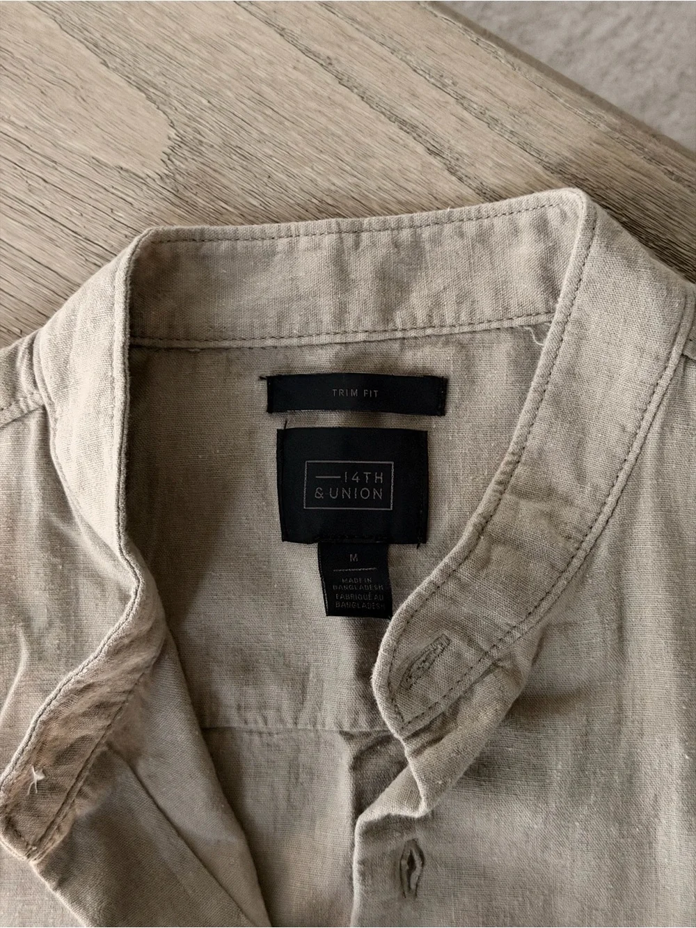 14th & Union Men's Light Beige Band-Collar button up Shirt NWOT